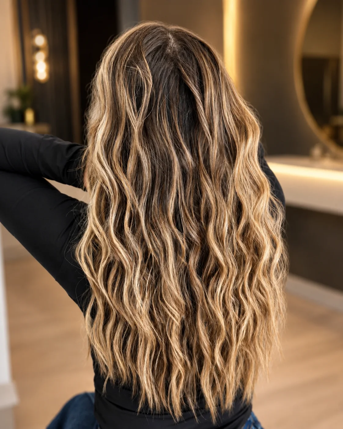 Ondas largas rubias con textura natural