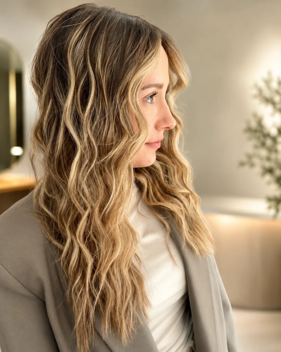 Perfil con melena rubio beige ondulada